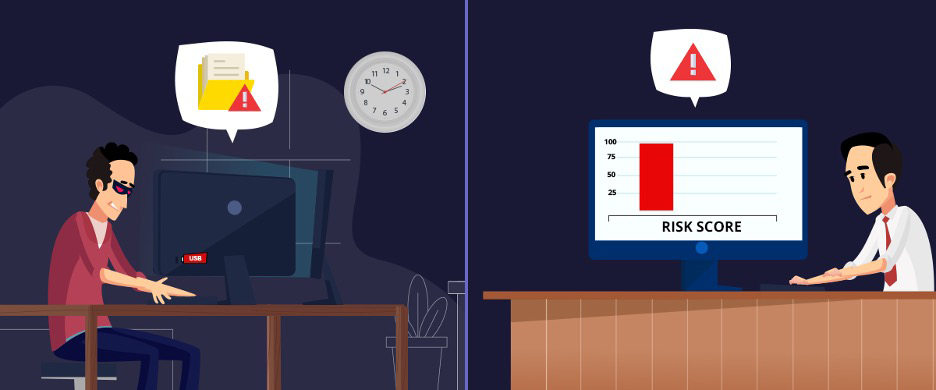 Illustration of person at desk reviewing their risk score